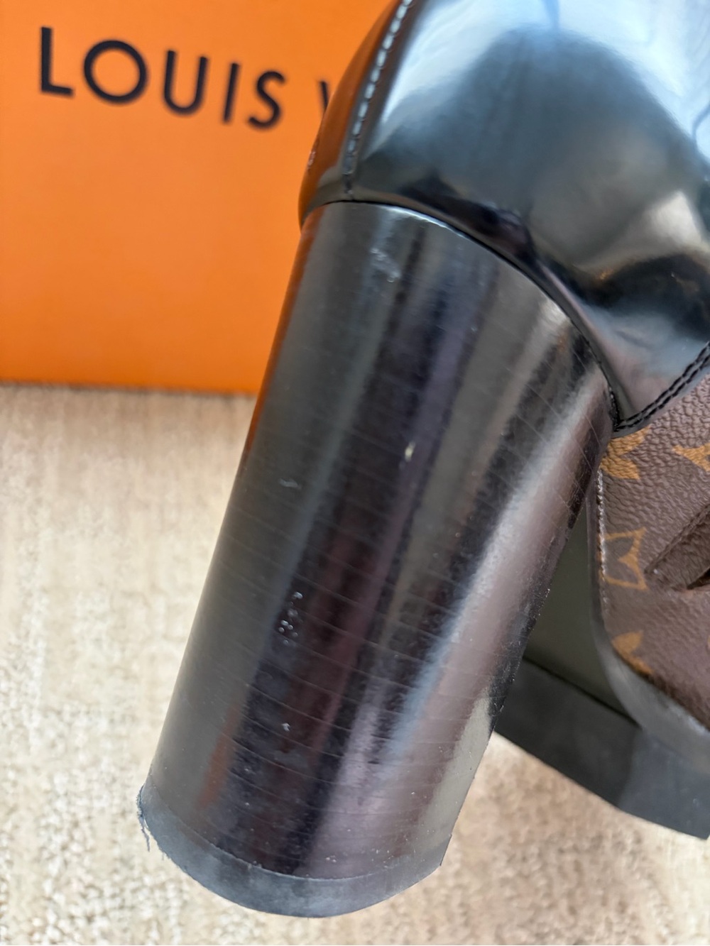 Louis Vuitton Brown & Black Monogram Platform Lace-Up Ankle Boots - Picture 5 of 13